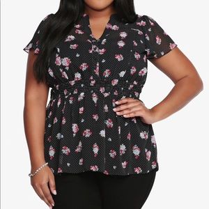 Torrid Black Floral Chiffon Empire Blouse